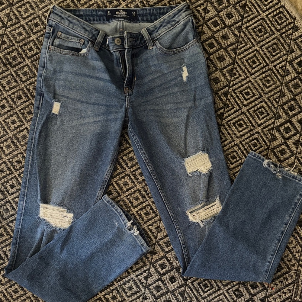 Hollister Women’s Ripped Mid-Blue Skinny Jeans